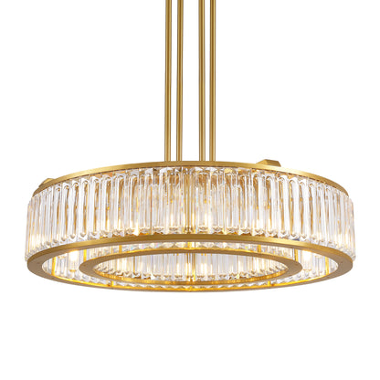 37 in. Modern 10-Light Double-Layer Gold Round Crystal Chandelier Suitable for the Kitchen Living Room and Foyer