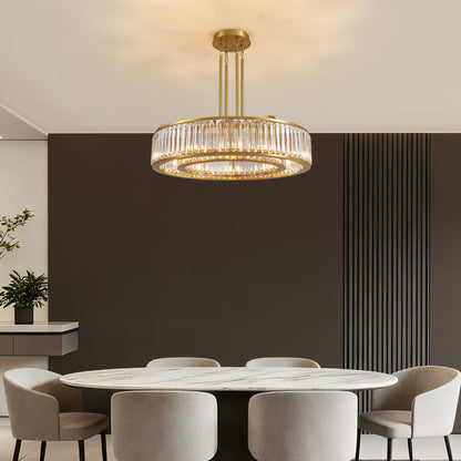 37 in. Modern 10-Light Double-Layer Gold Round Crystal Chandelier Suitable for the Kitchen Living Room and Foyer