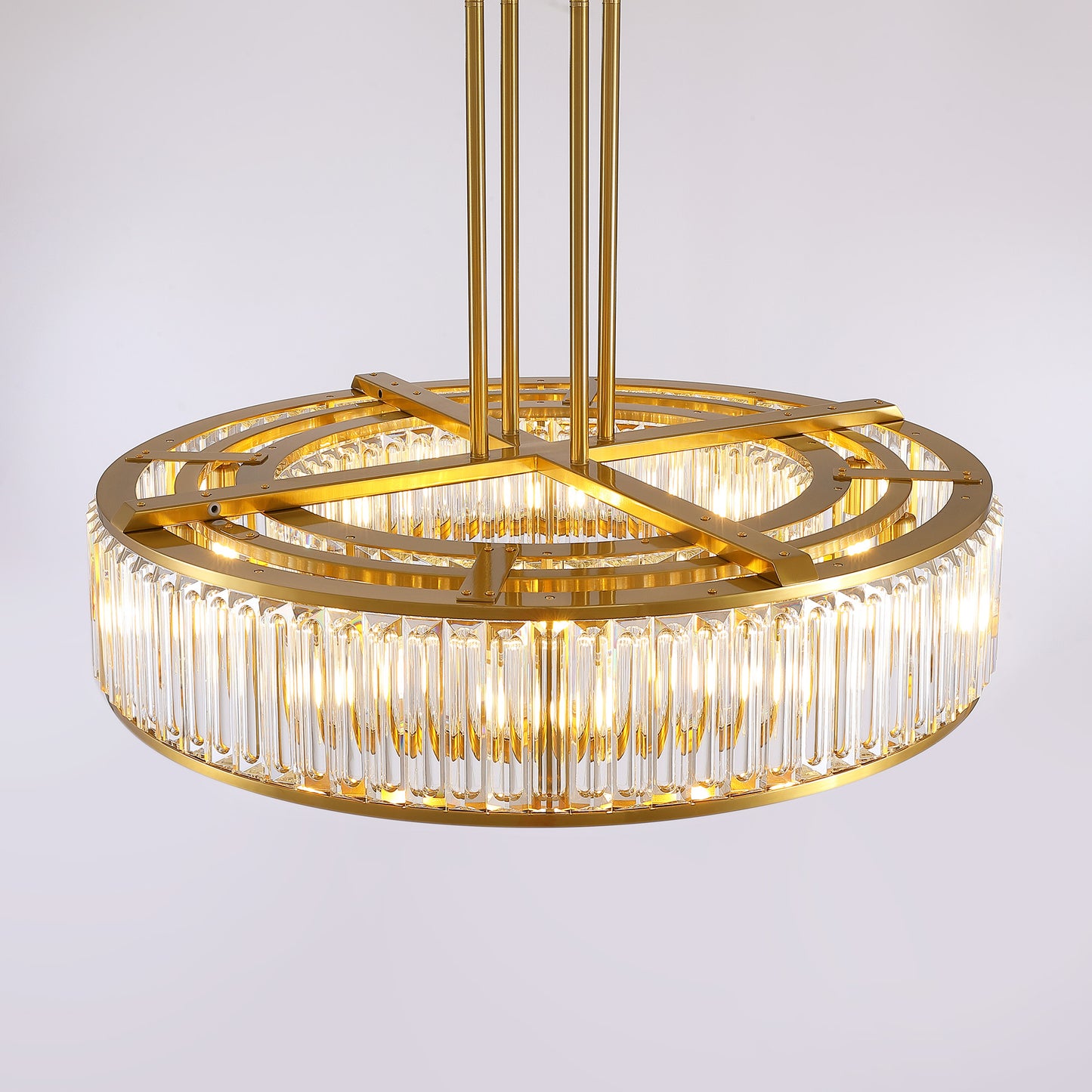 37 in. Modern 10-Light Double-Layer Gold Round Crystal Chandelier Suitable for the Kitchen Living Room and Foyer
