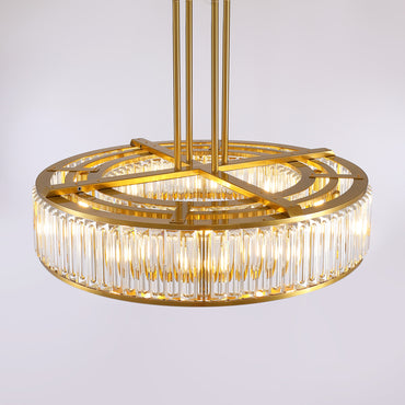 37 in. Modern 10-Light Double-Layer Gold Round Crystal Chandelier Suitable for the Kitchen Living Room and Foyer