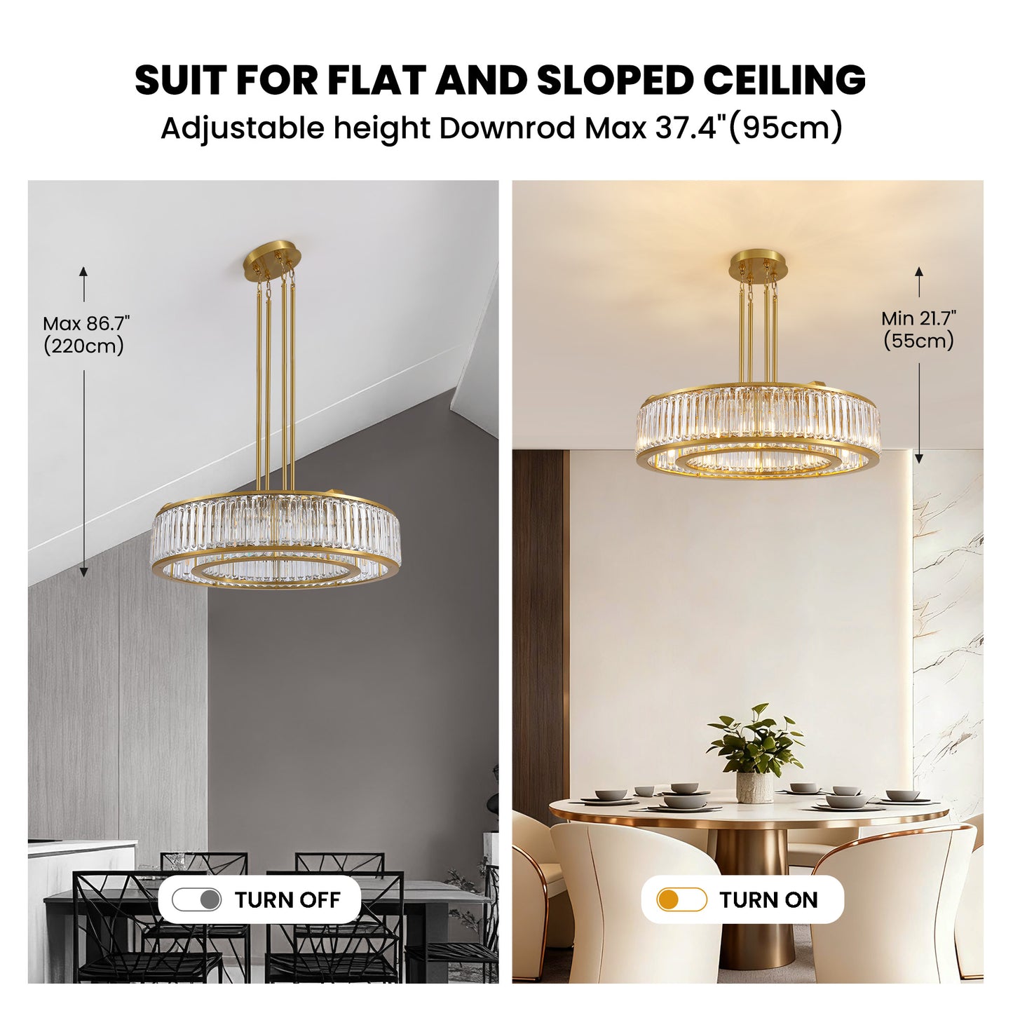 37 in. Modern 10-Light Double-Layer Gold Round Crystal Chandelier Suitable for the Kitchen Living Room and Foyer
