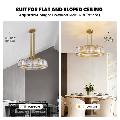 37 in. Modern 10-Light Double-Layer Gold Round Crystal Chandelier Suitable for the Kitchen Living Room and Foyer