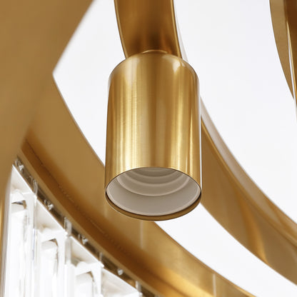 37 in. Modern 10-Light Double-Layer Gold Round Crystal Chandelier Suitable for the Kitchen Living Room and Foyer
