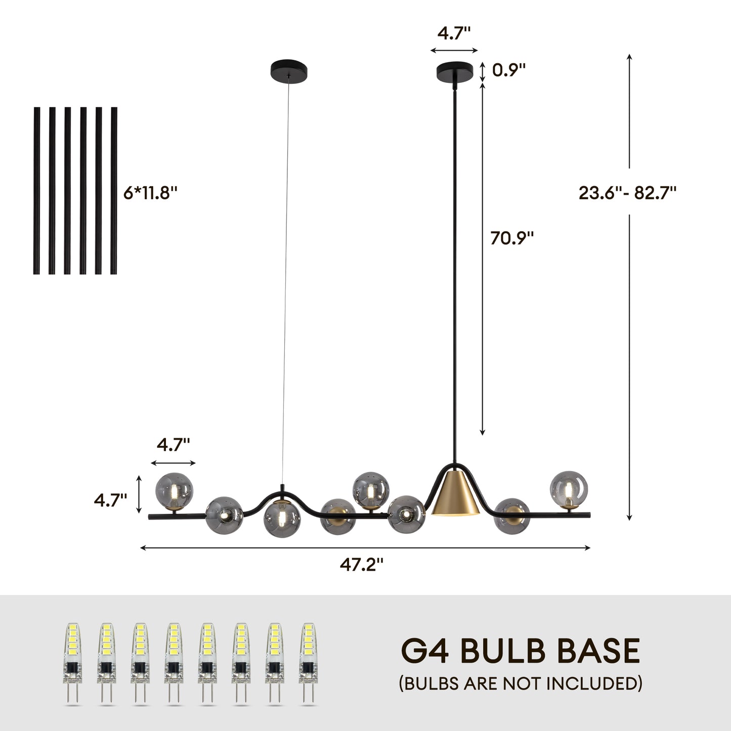 55 in. 9-Light Modern Dimmable Sputnik Black and Gold Globe Chandelier with Light Dining Room or Kitchen