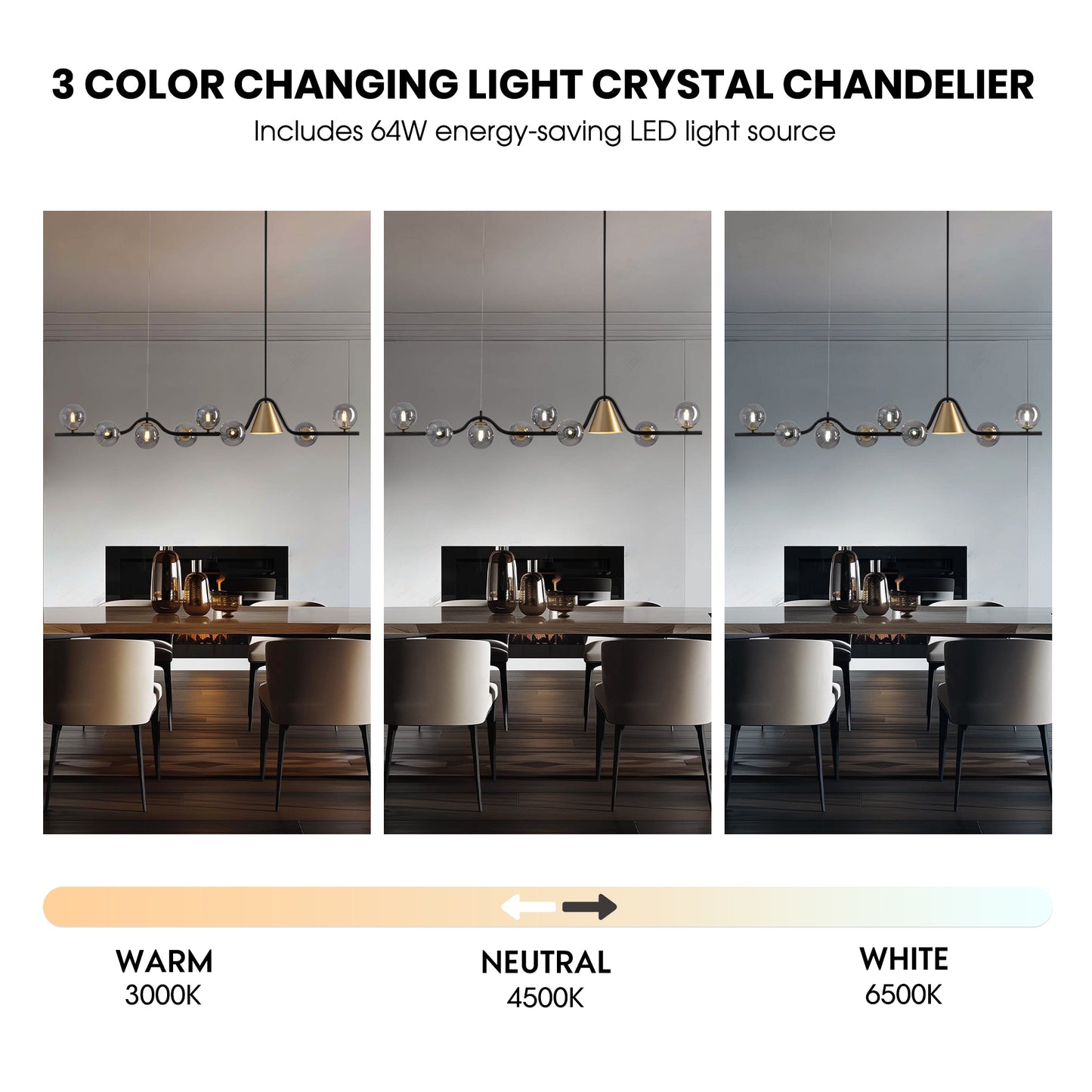55 in. 9-Light Modern Dimmable Sputnik Black and Gold Globe Chandelier with Light Dining Room or Kitchen