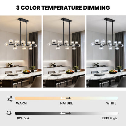 48in 16-Light Black Linear Pendant Light with Clear Glass for Kitchen Island(No Bulbs Included)