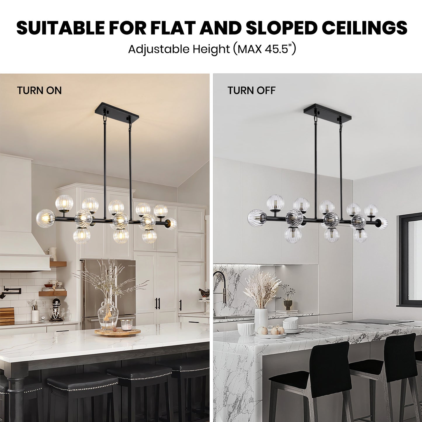 48in 16-Light Black Linear Pendant Light with Clear Glass for Kitchen Island(No Bulbs Included)