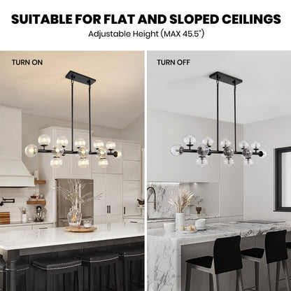 48in 16-Light Black Linear Pendant Light with Clear Glass for Kitchen Island(No Bulbs Included)