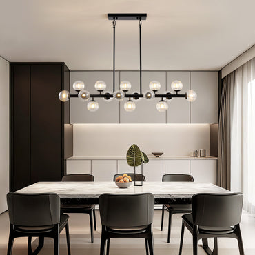 48in 16-Light Black Linear Pendant Light with Clear Glass for Kitchen Island(No Bulbs Included)