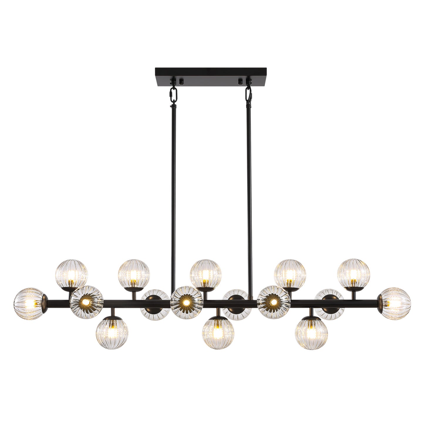 48in 16-Light Black Linear Pendant Light with Clear Glass for Kitchen Island(No Bulbs Included)