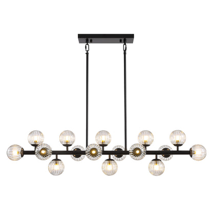 48in 16-Light Black Linear Pendant Light with Clear Glass for Kitchen Island(No Bulbs Included)