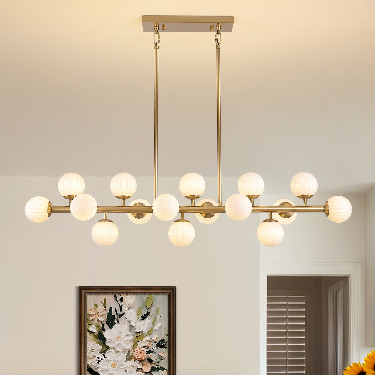 48in 16-Light Adjustable Linear Pendant Light with Iron Frame & Glass (Bulb Not Included)