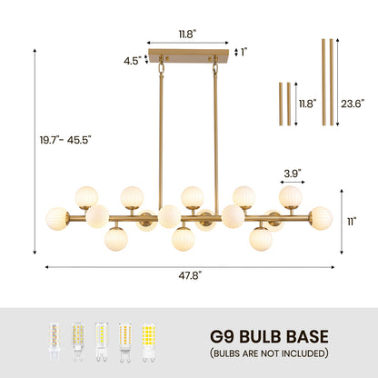 48in 16-Light Adjustable Linear Pendant Light with Iron Frame & Glass (Bulb Not Included)