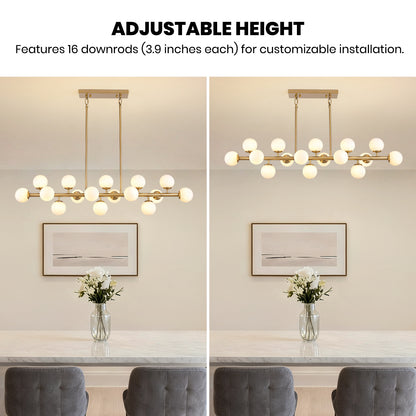 48in 16-Light Adjustable Linear Pendant Light with Iron Frame & Glass (Bulb Not Included)