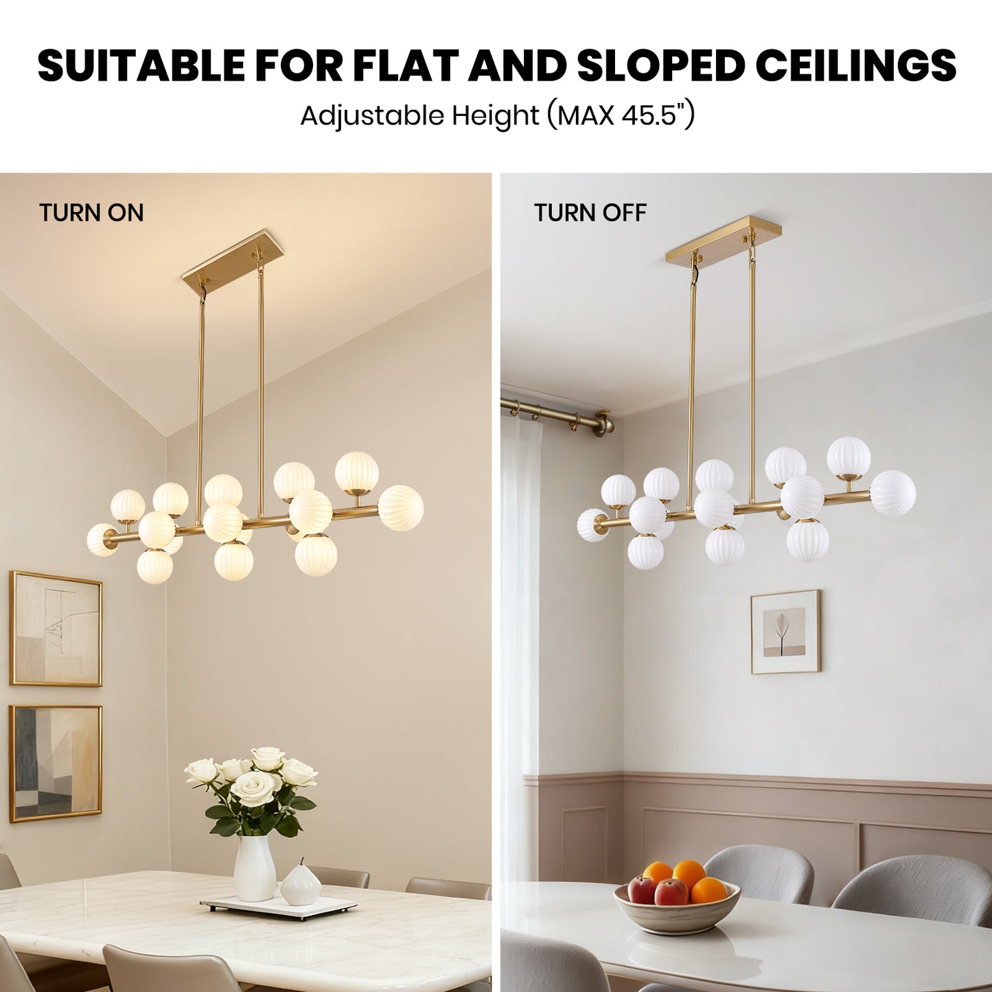48in 16-Light Adjustable Linear Pendant Light with Iron Frame & Glass (Bulb Not Included)