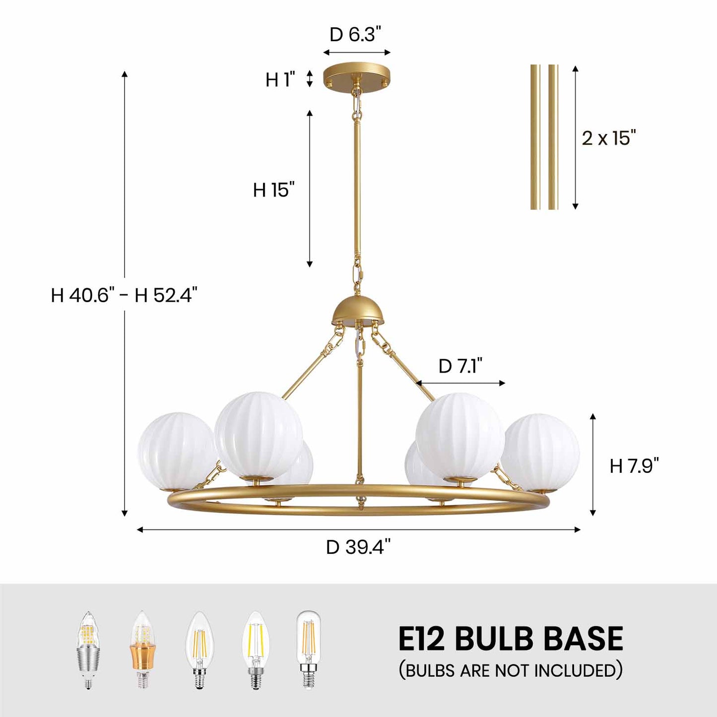 Gold 6-Light Molecular Sphere Round Chandelier Beige Striped Glass Shades Adjustable Height Dimmable(No Bulb)Dining Room