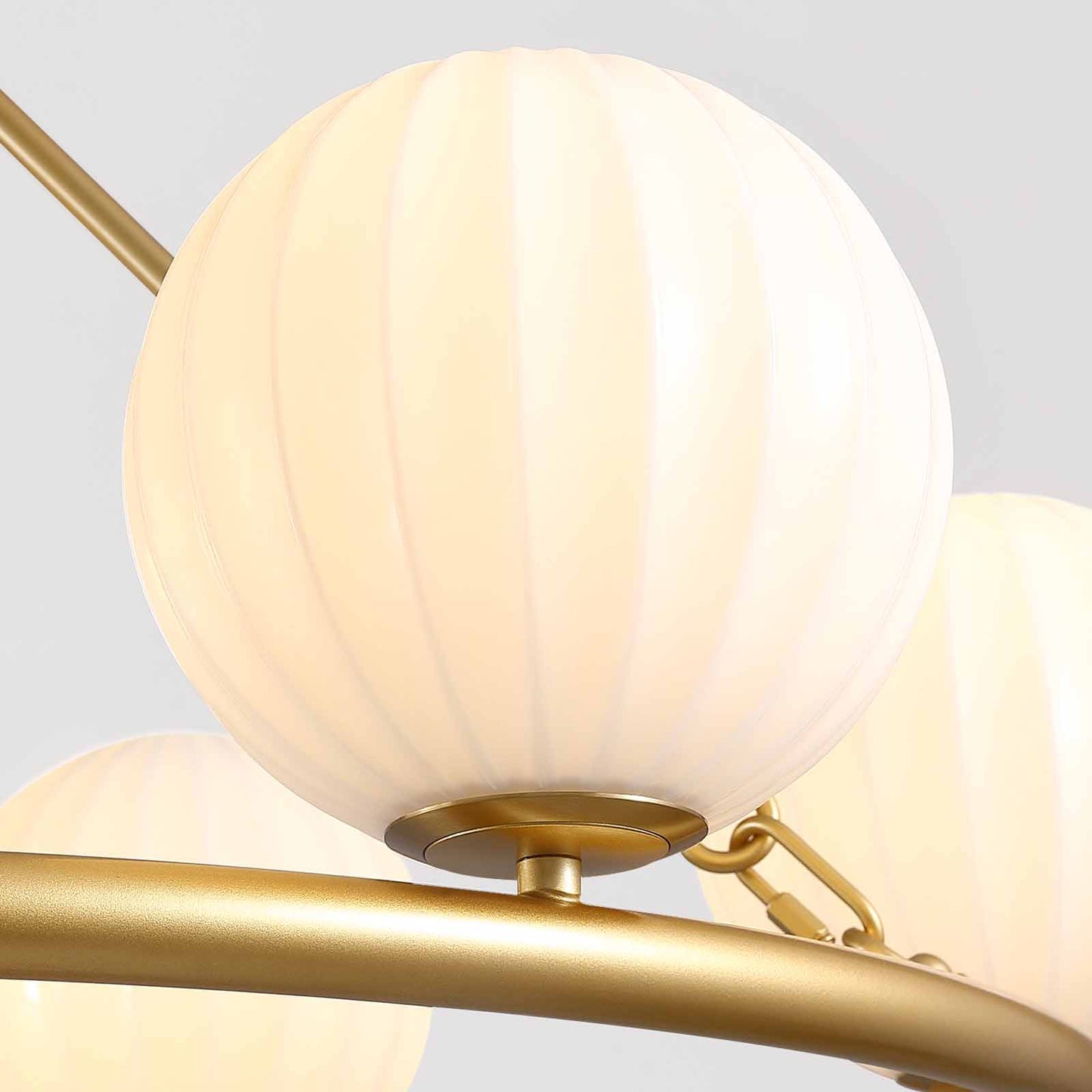 Gold 6-Light Molecular Sphere Round Chandelier Beige Striped Glass Shades Adjustable Height Dimmable(No Bulb)Dining Room