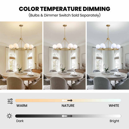 Gold 6-Light Molecular Sphere Round Chandelier Beige Striped Glass Shades Adjustable Height Dimmable(No Bulb)Dining Room