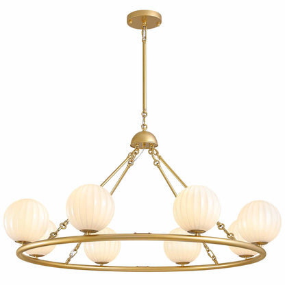 47in 8 Light Golden Round Beige Striped Glass Ball Molecular Pendant Light with Dimmable (Bulb Not Included)