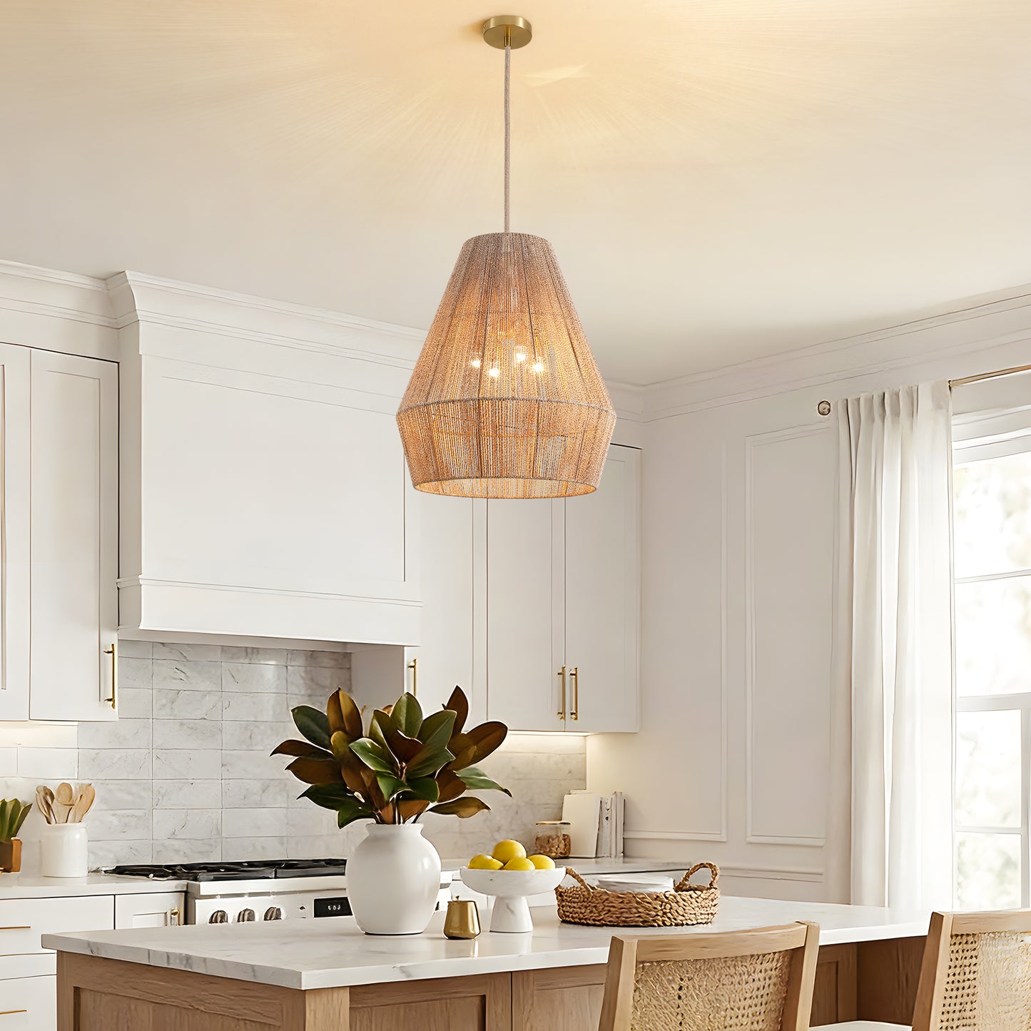 1 Light-Matte Black Hemp Rope Pendant Light (Bulb not Included)