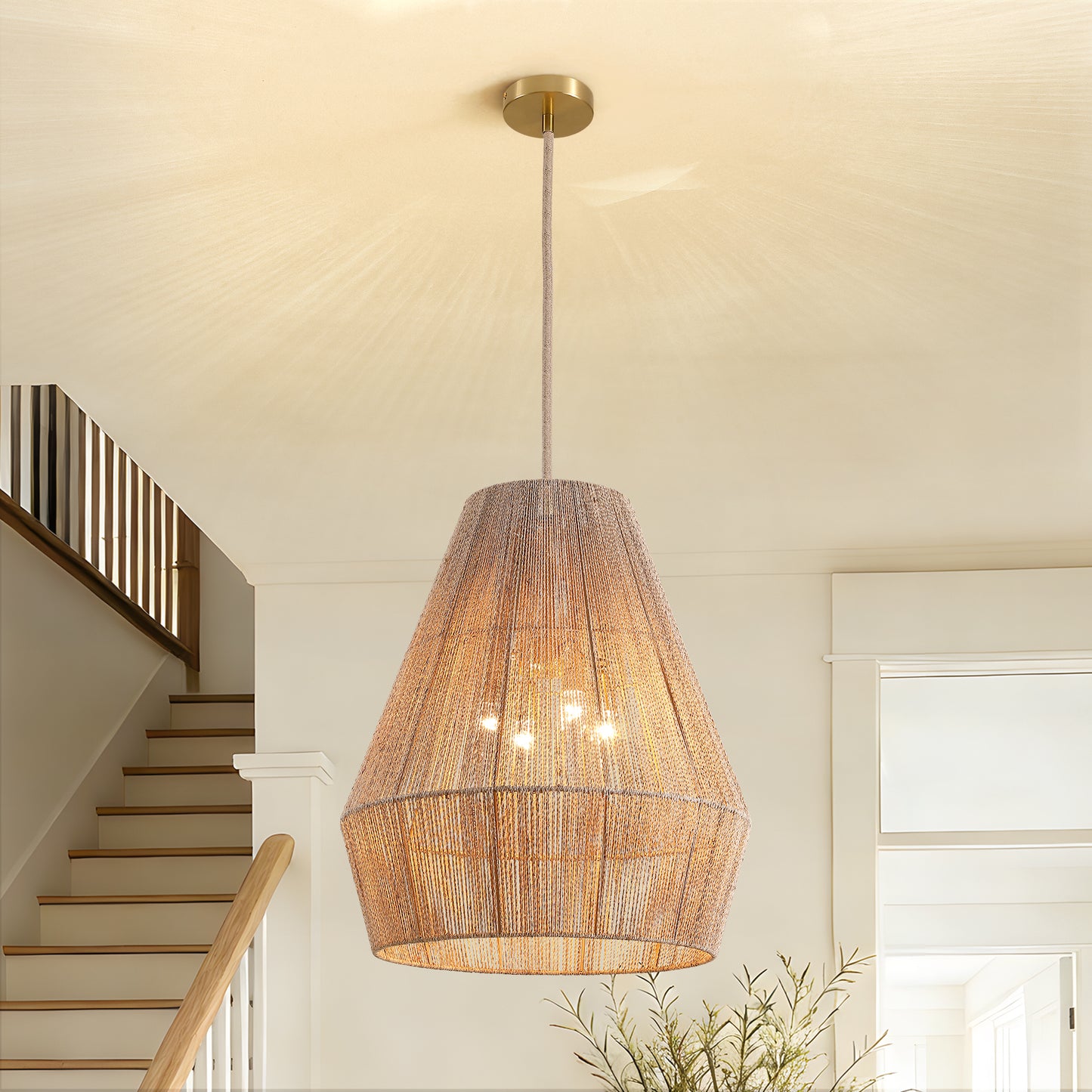 1 Light-Matte Black Hemp Rope Pendant Light (Bulb not Included)