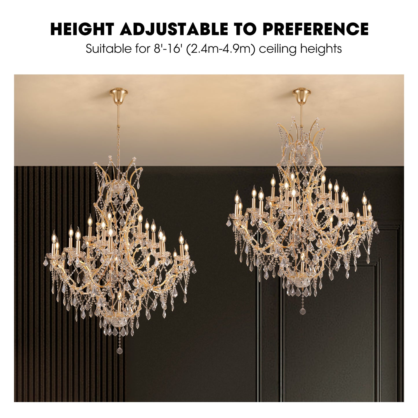 25-Light Large Gold Luxury Modern Maria Theresa Crystal Chandeliers for Living Room Dining Room Foyer