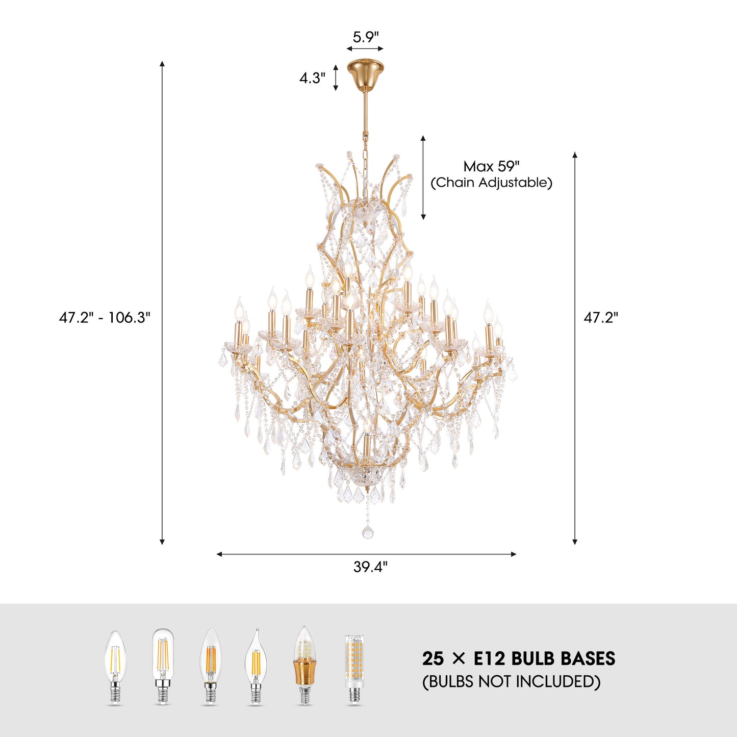 25-Light Large Gold Luxury Modern Maria Theresa Crystal Chandeliers for Living Room Dining Room Foyer