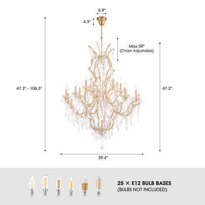 25-Light Large Gold Luxury Modern Maria Theresa Crystal Chandeliers for Living Room Dining Room Foyer