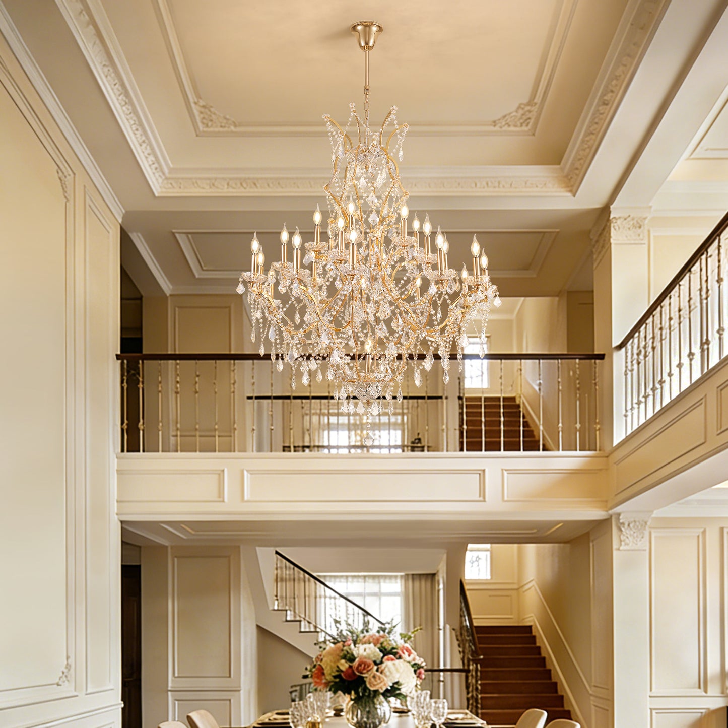 25-Light Large Gold Luxury Modern Maria Theresa Crystal Chandeliers for Living Room Dining Room Foyer