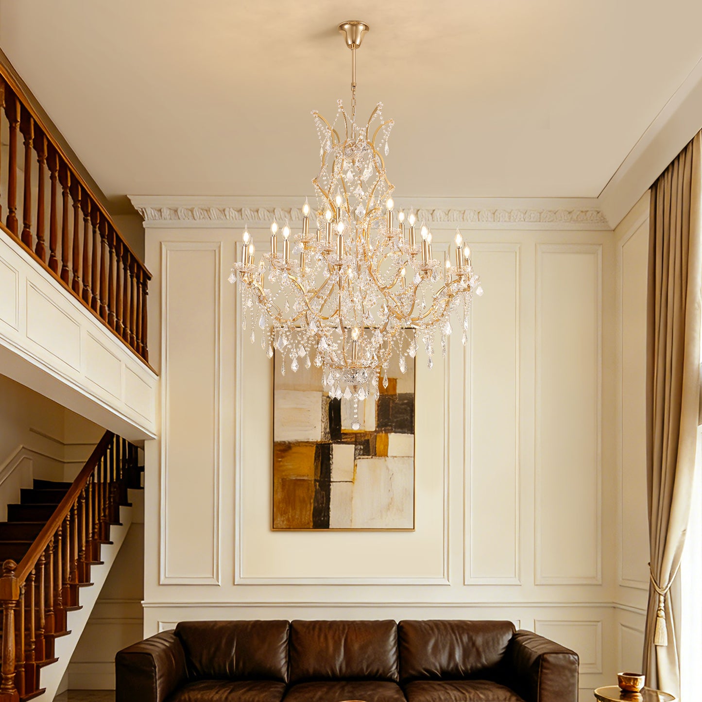 25-Light Large Gold Luxury Modern Maria Theresa Crystal Chandeliers for Living Room Dining Room Foyer