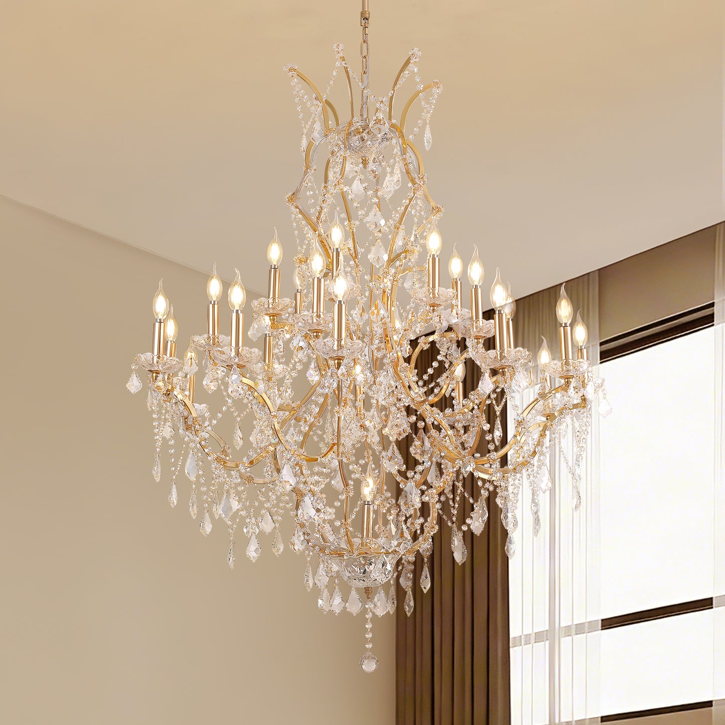 25-Light Large Gold Luxury Modern Maria Theresa Crystal Chandeliers for Living Room Dining Room Foyer