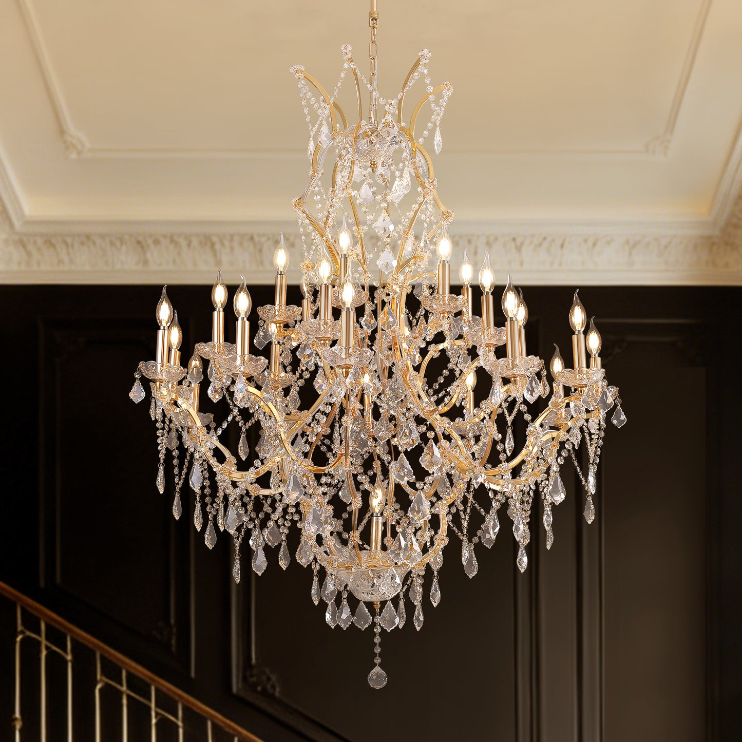 25-Light Large Gold Luxury Modern Maria Theresa Crystal Chandeliers for Living Room Dining Room Foyer