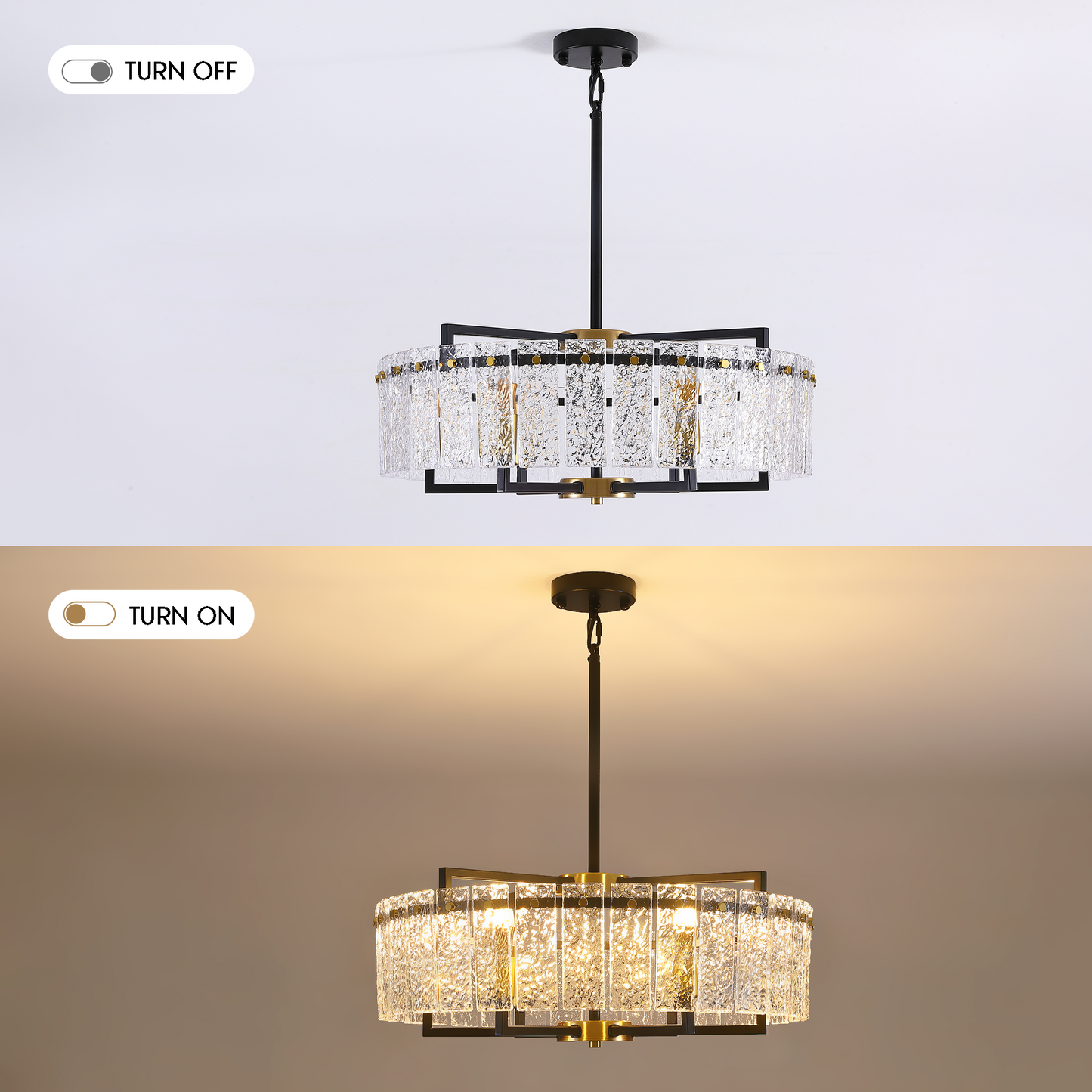 24inch Black and Gold Crackle Glass Chandelier