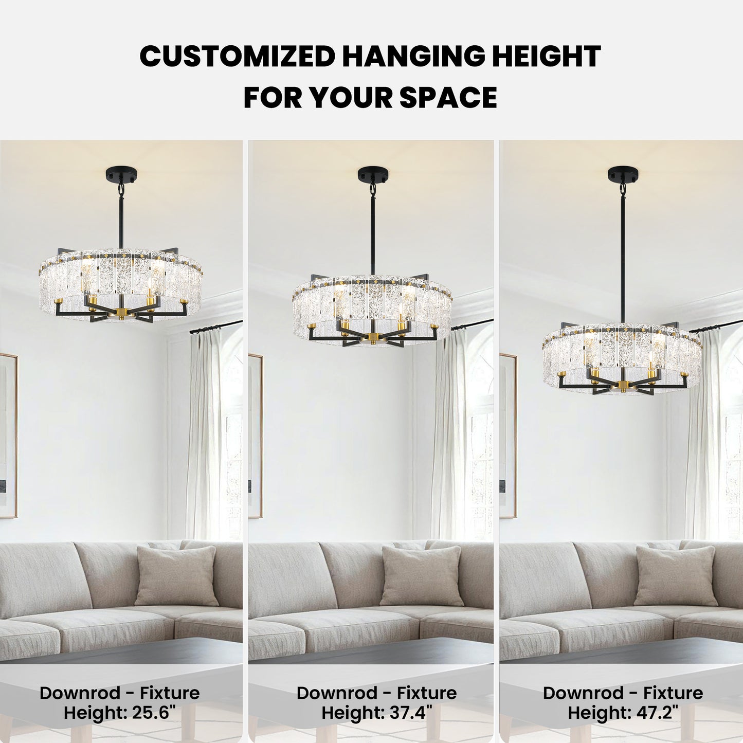 24inch Black and Gold Crackle Glass Chandelier