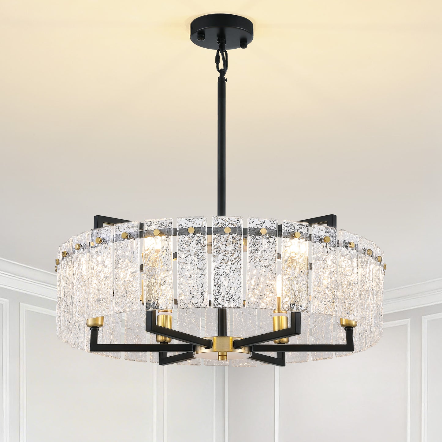 24inch Black and Gold Crackle Glass Chandelier