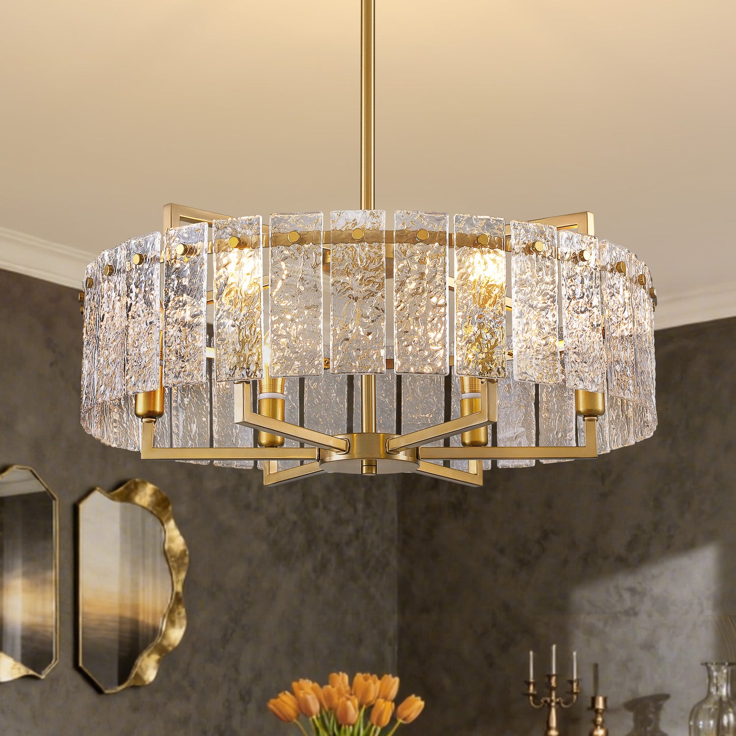 24inch Gold Crackle Glass Chandelier