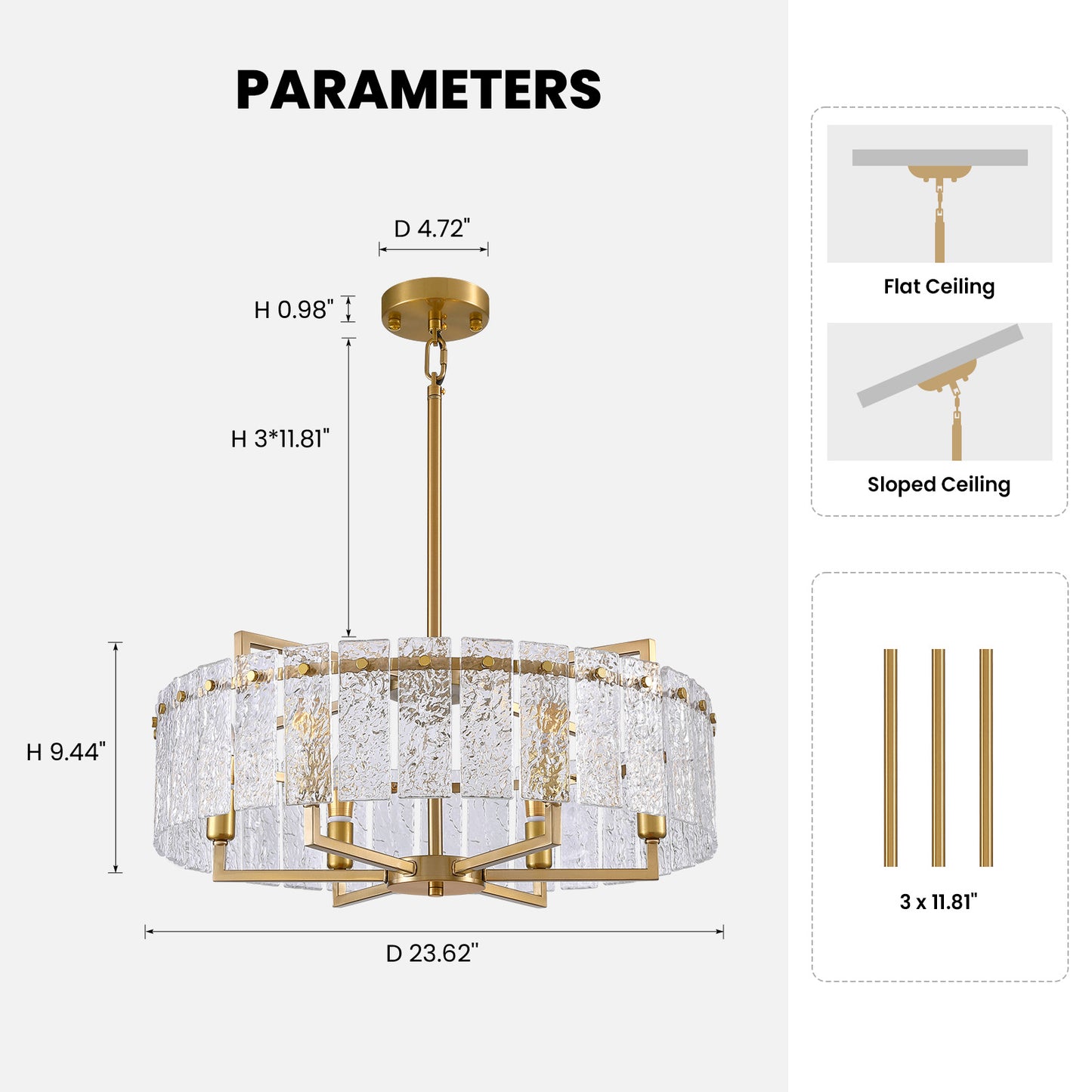 24inch Gold Crackle Glass Chandelier