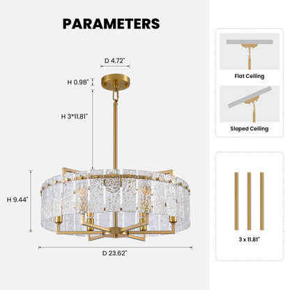24inch Gold Crackle Glass Chandelier