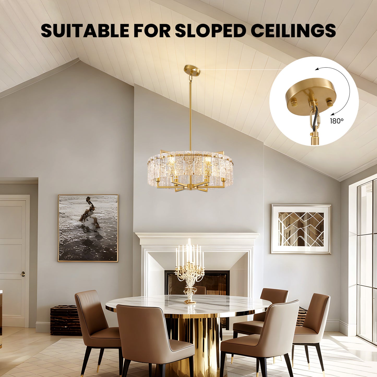 24inch Gold Crackle Glass Chandelier