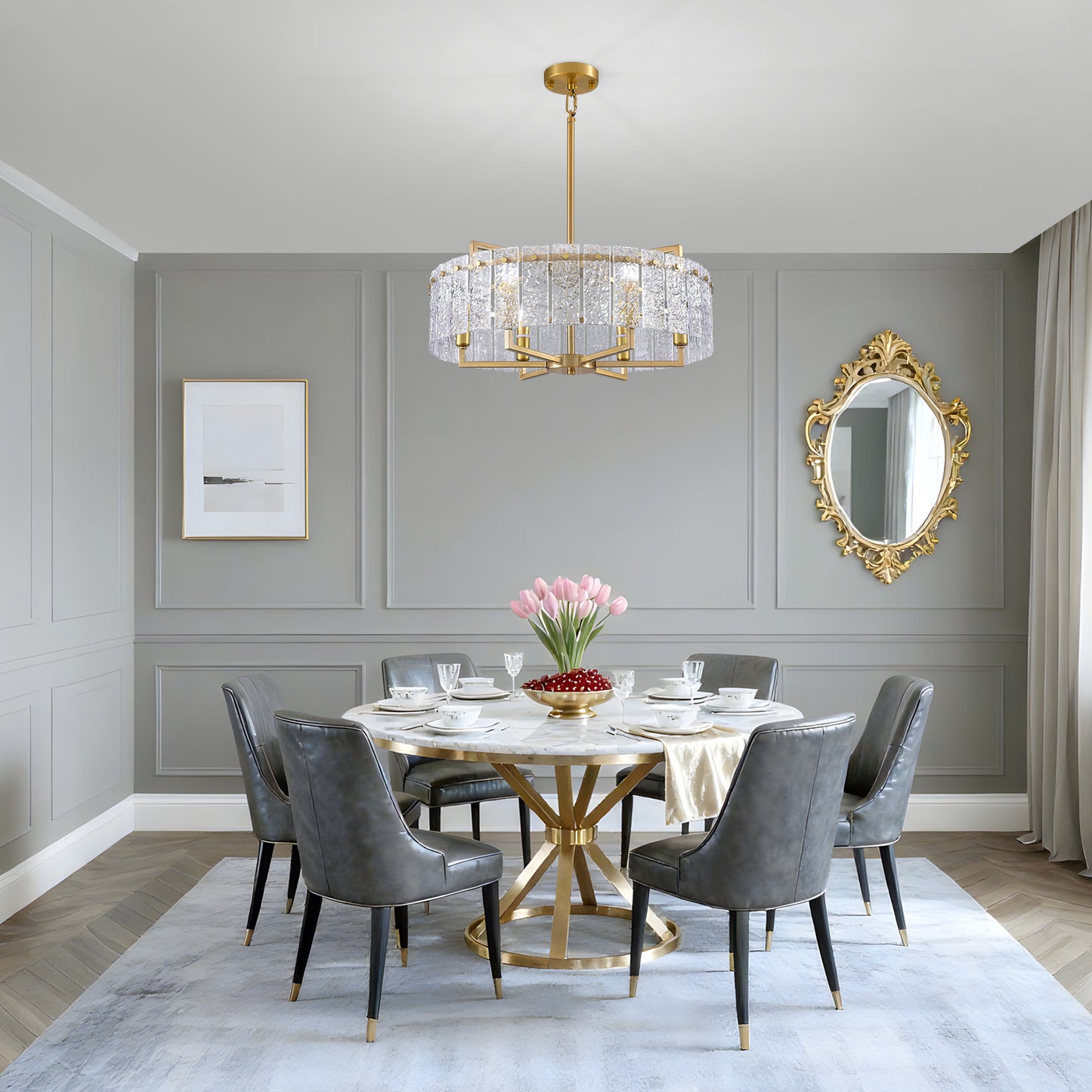 24inch Gold Crackle Glass Chandelier