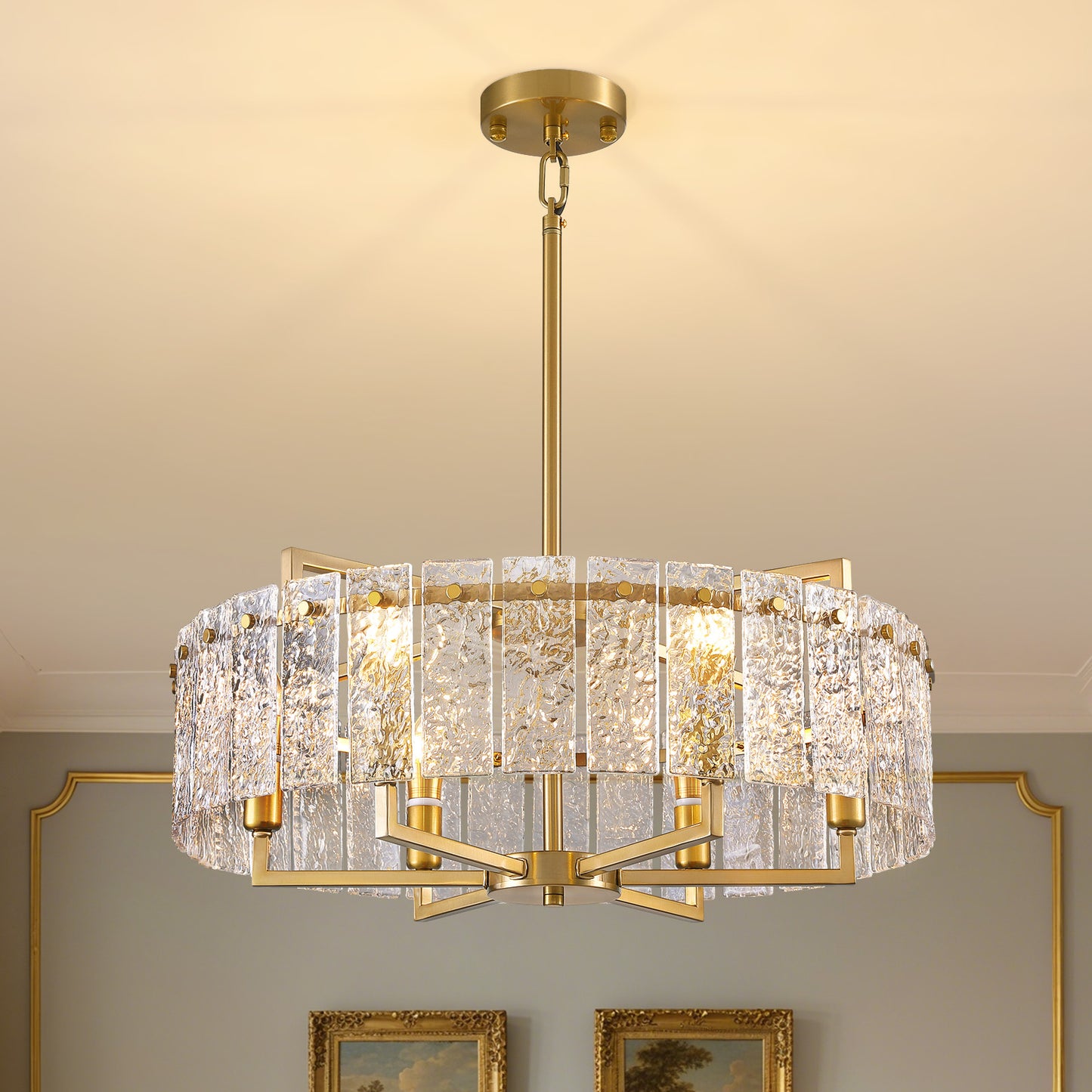 24inch Gold Crackle Glass Chandelier