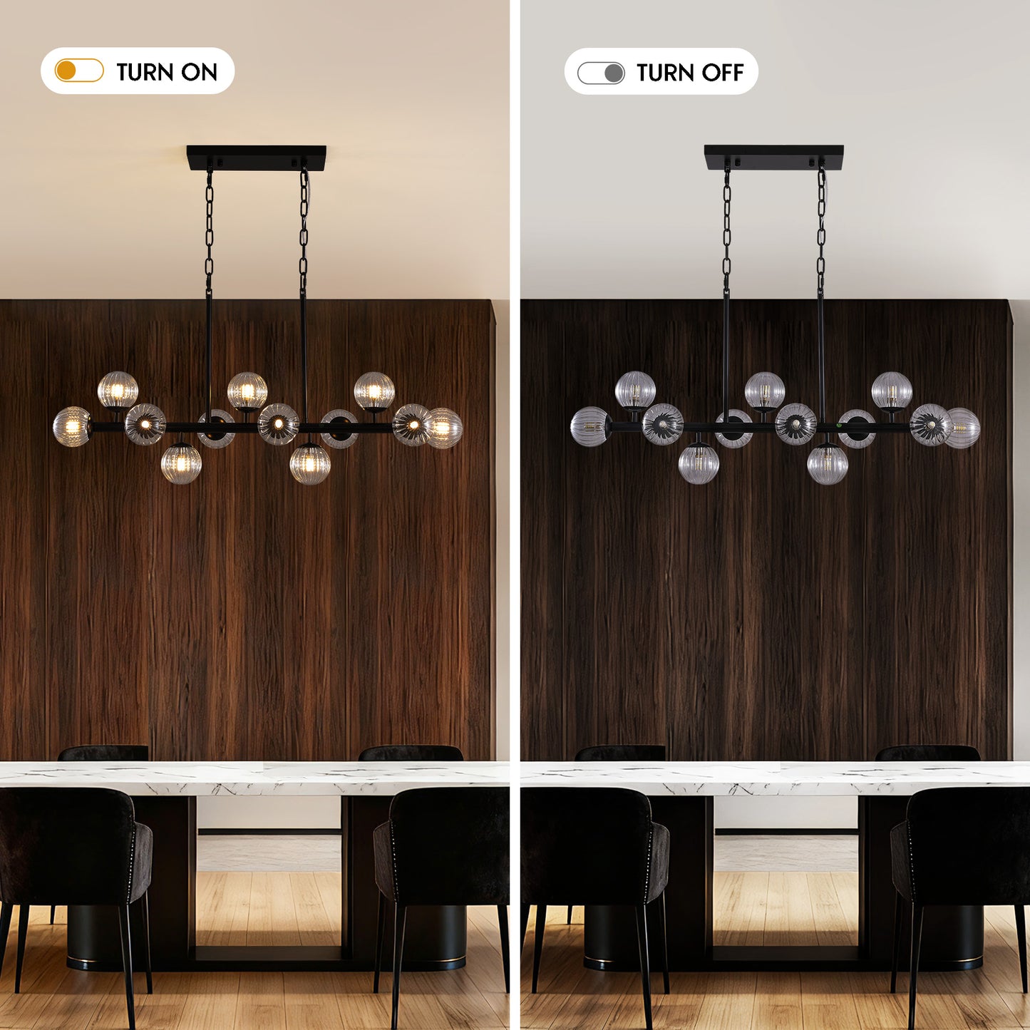 31.5 in. Modern 12-Lights Black Glass Chandelier with Light Dining Room or Kitchen
