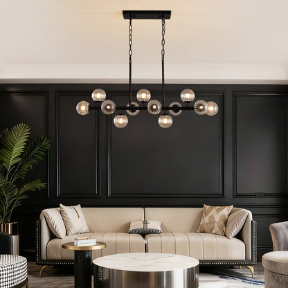 31.5 in. Modern 12-Lights Black Glass Chandelier with Light Dining Room or Kitchen