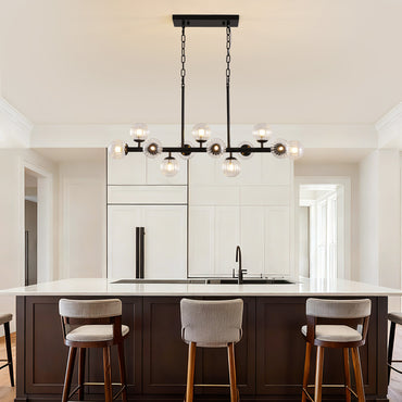 31.5 in. Modern 12-Lights Black Glass Chandelier with Light Dining Room or Kitchen