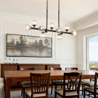 40 in. Modern 12-Light Black Linear Chandelier for Kitchen, Living Room, and Dining Room (Bulbs Not Included)