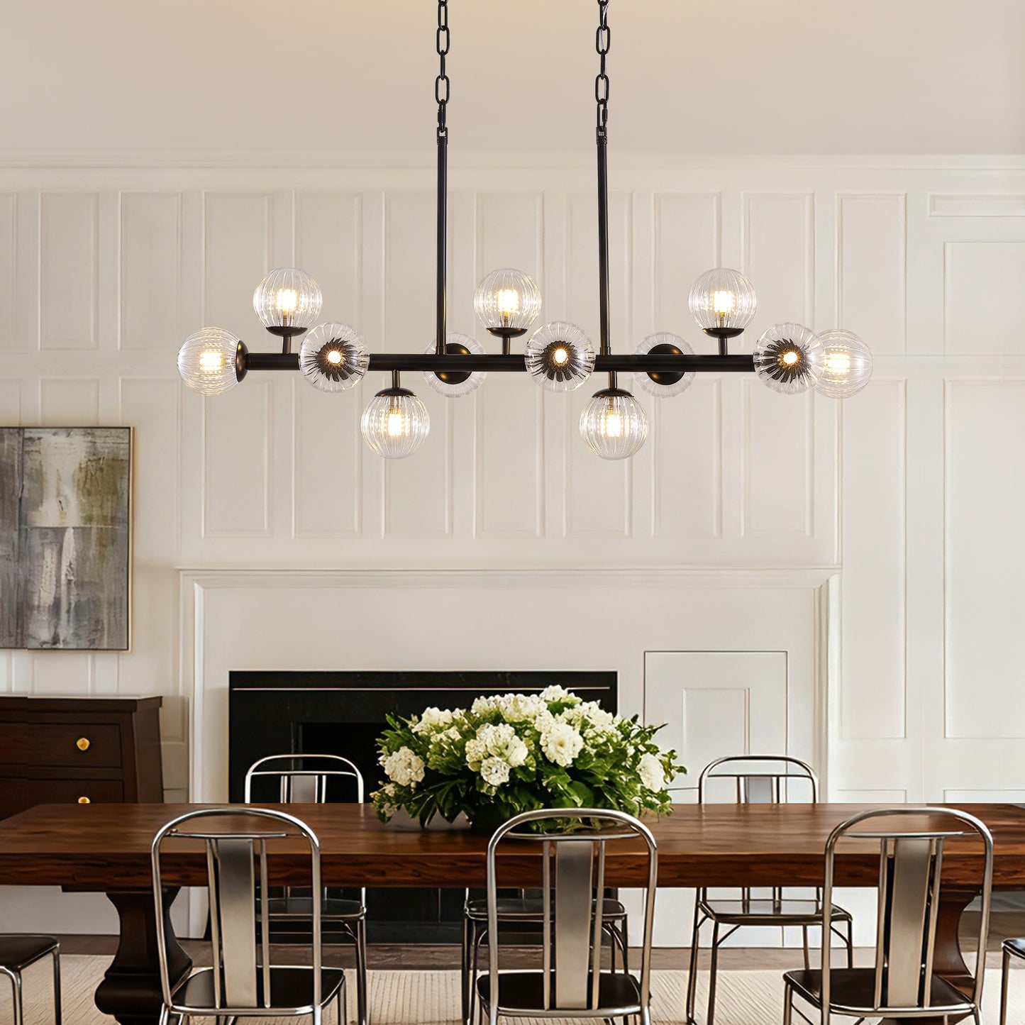 31.5 in. Modern 12-Lights Black Glass Chandelier with Light Dining Room or Kitchen