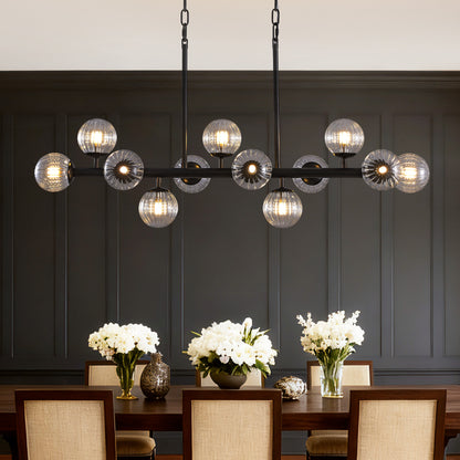 40 in. Modern 12-Light Black Linear Chandelier for Kitchen, Living Room, and Dining Room (Bulbs Not Included)
