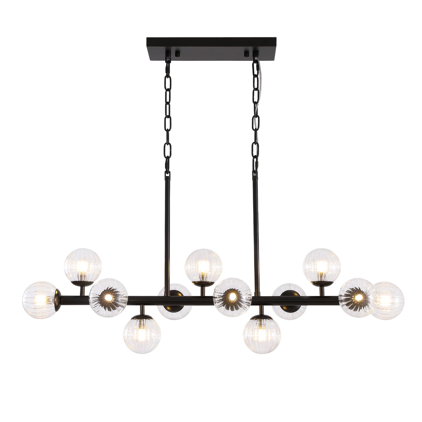 31.5 in. Modern 12-Lights Black Glass Chandelier with Light Dining Room or Kitchen