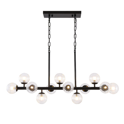 31.5 in. Modern 12-Lights Black Glass Chandelier with Light Dining Room or Kitchen