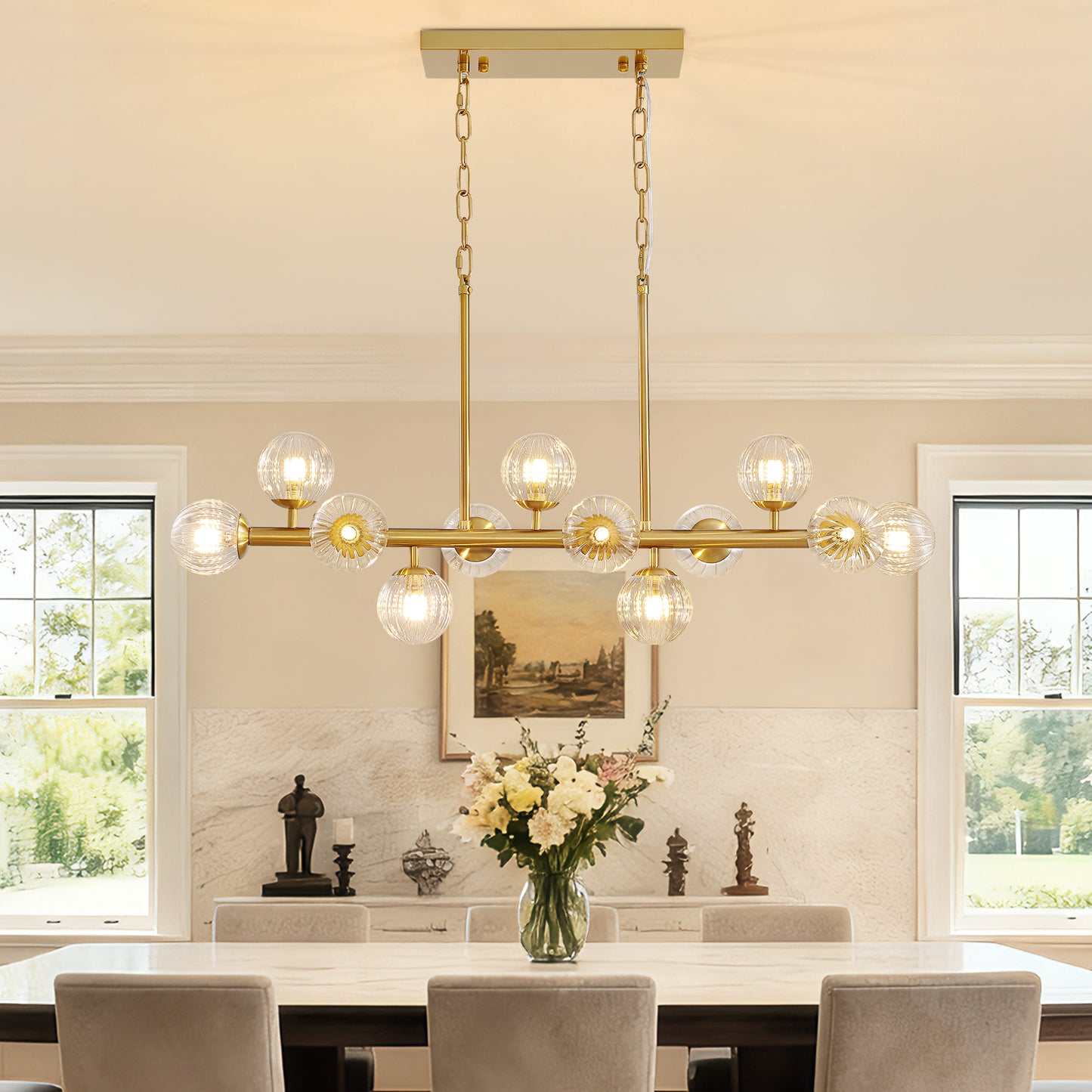 40 in. Modern 12-Light Gold Linear Chandelier for Kitchen, Living Room, and Dining Room (Bulbs Not Included)